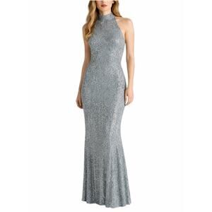 Ricci Wear Halter Neck Sequin Embellished Evening Gown Gray Silver Size M